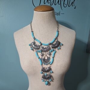 Stunning Boho Turquoise Statement Bib Necklace -